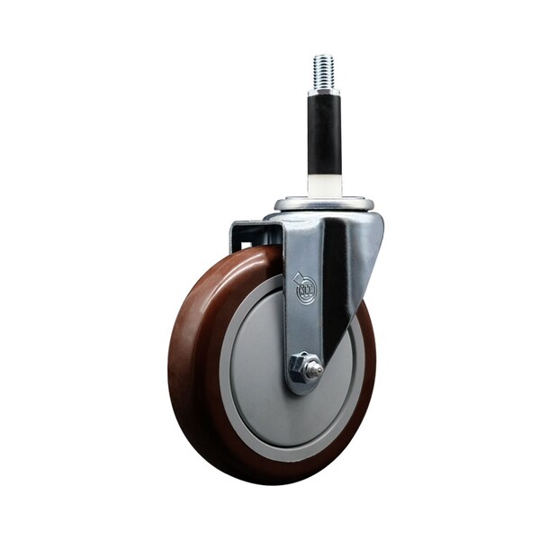 5'' SS Maroon Poly Wheel Swivel 7/8'' Expanding Stem Caster
